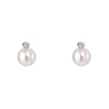 D For Diamond Pearl Stud Earrings with Diamond