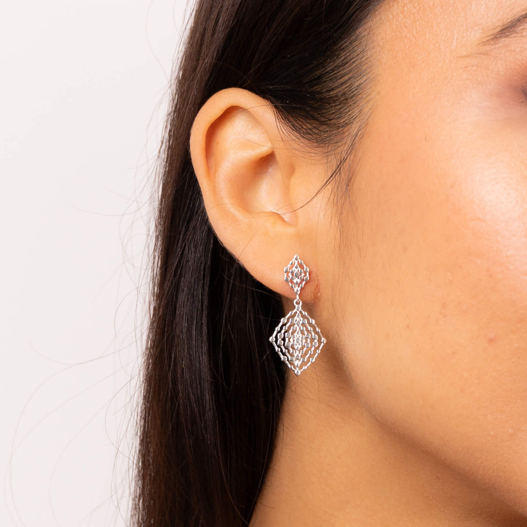 Beginnings Geometrical Lace Textured Drop Earrings