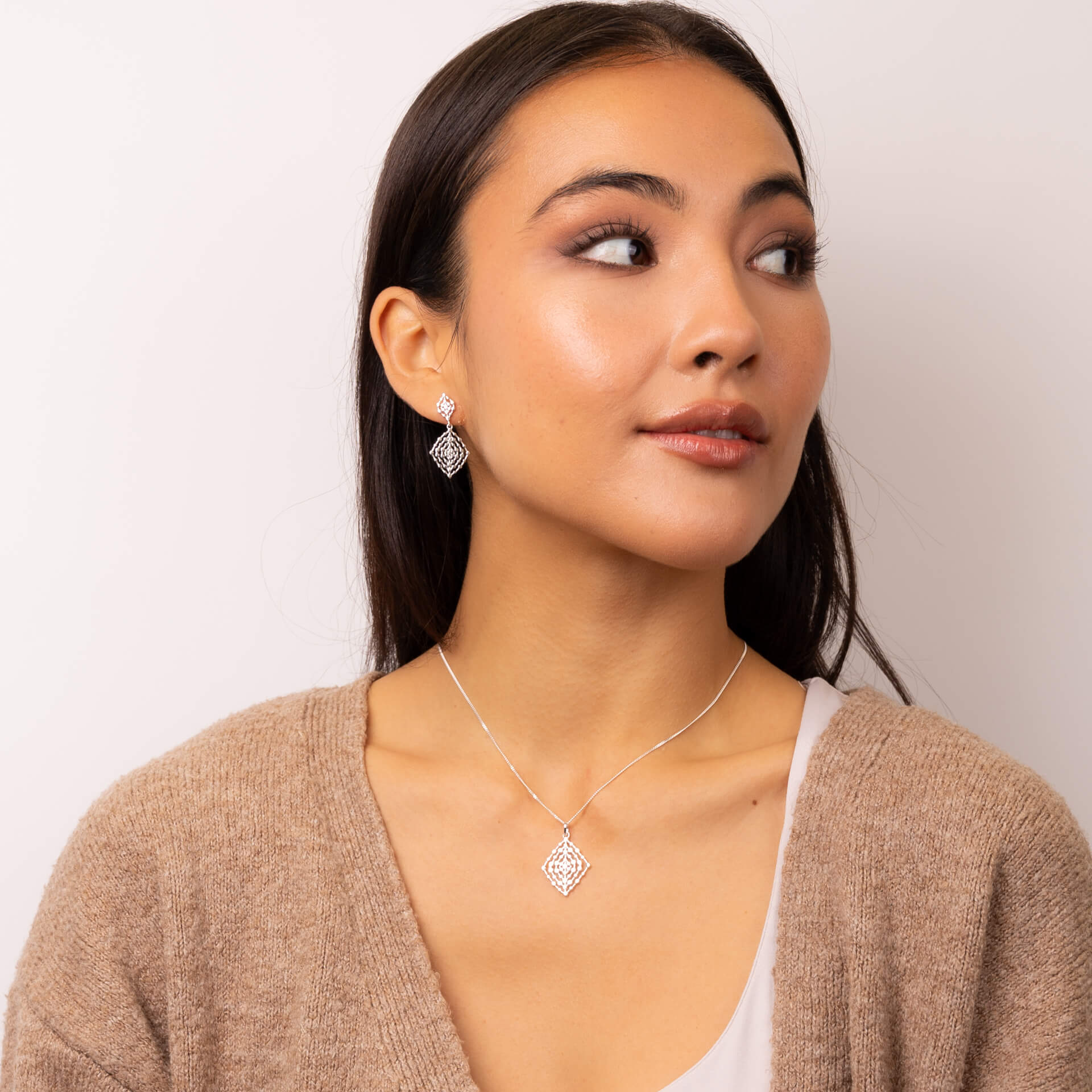Beginnings Geometrical Lace Textured Drop Earrings