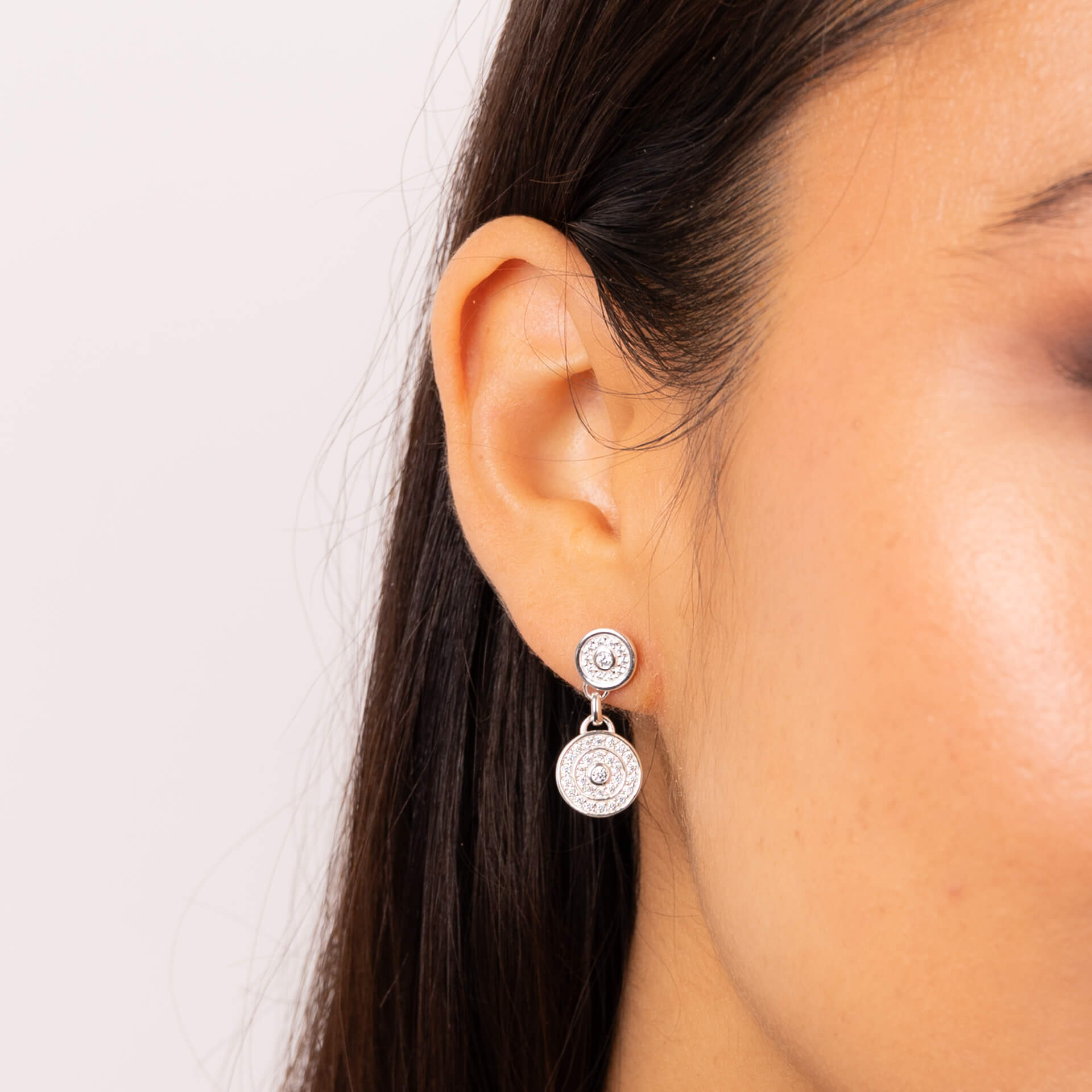 Beginnings Channel Set Circular Drop Earrings