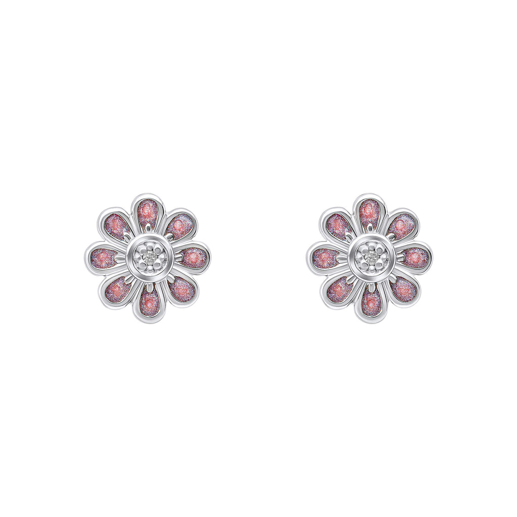 D For Diamond Pink Flower Stud Earrings with Diamond