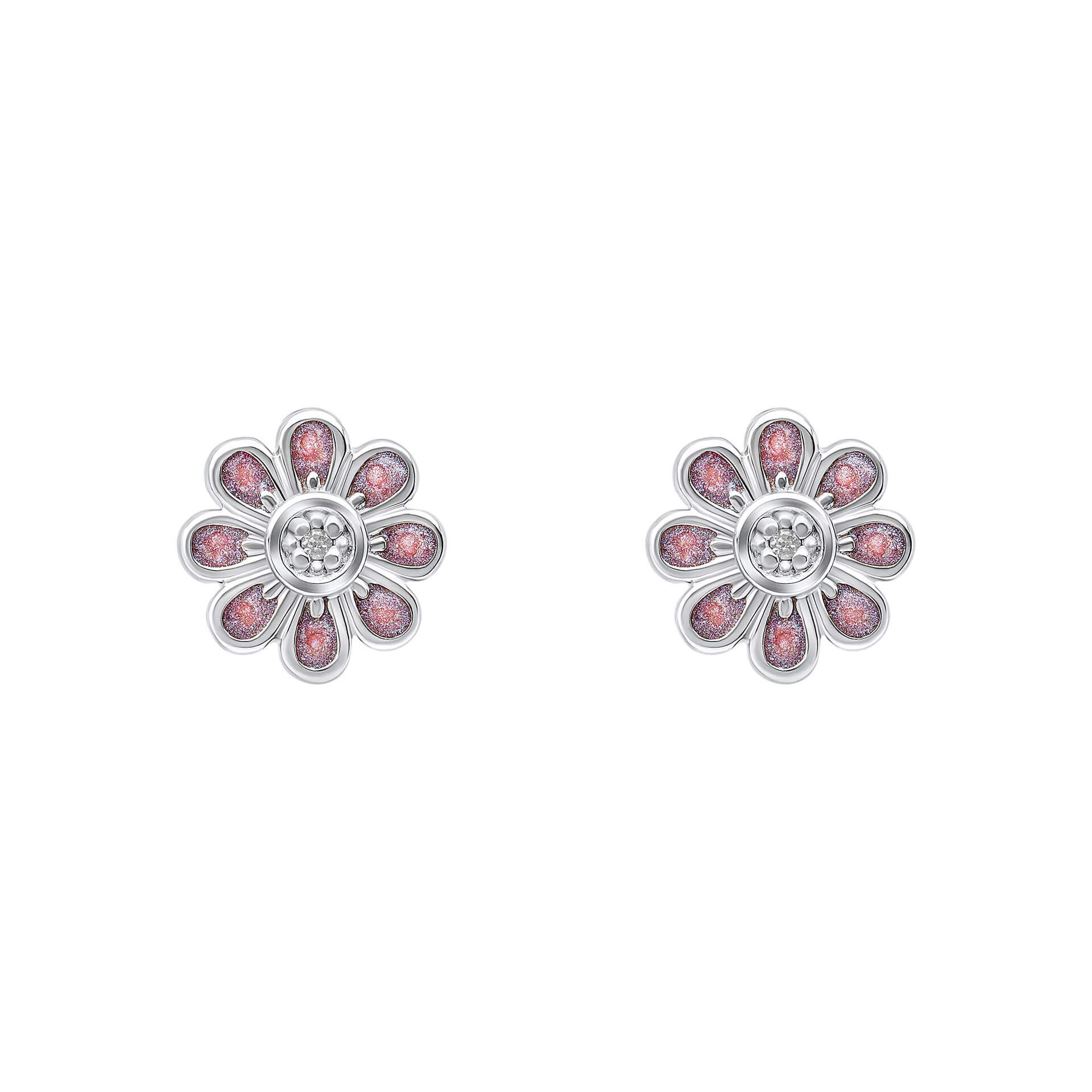 D For Diamond Pink Flower Stud Earrings with Diamond