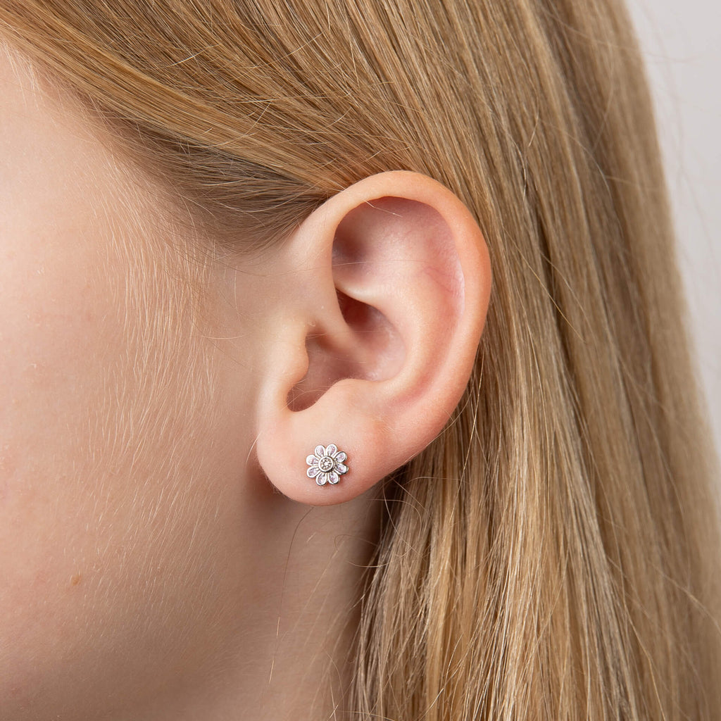 D For Diamond Pink Flower Stud Earrings with Diamond