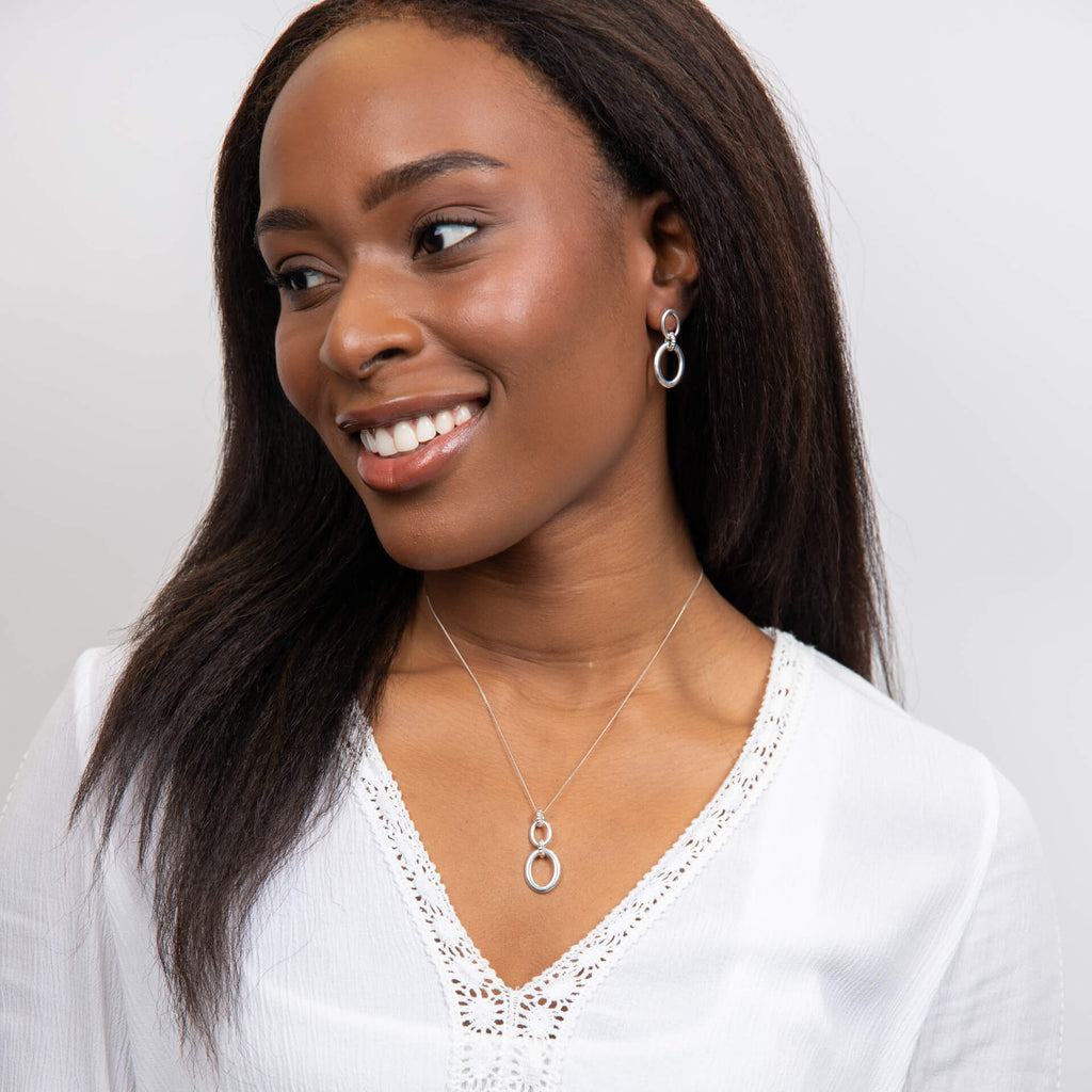 Beginnings Double Oval Drop Earrings with Textured Connection Link