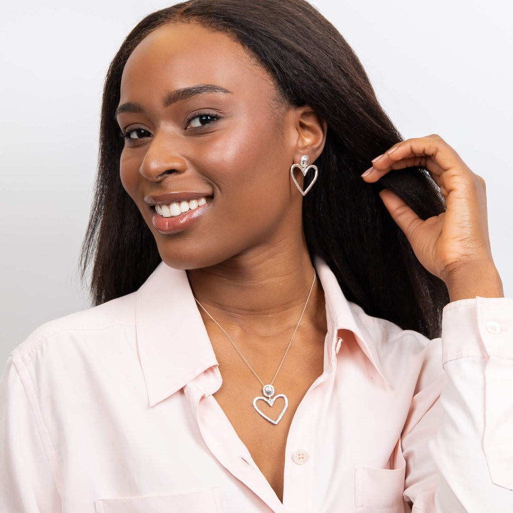 Beginnings Large Hammered Heart Drop Earrings