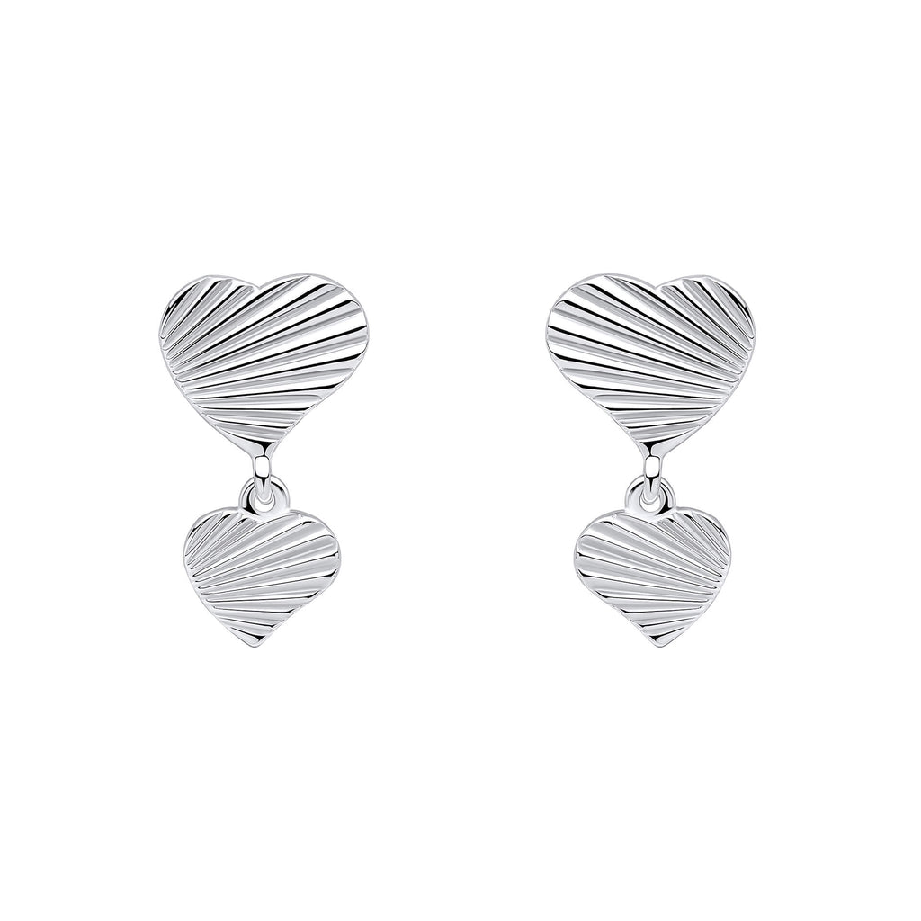 Beginnings Diamond Cut Double Heart Drop Earrings