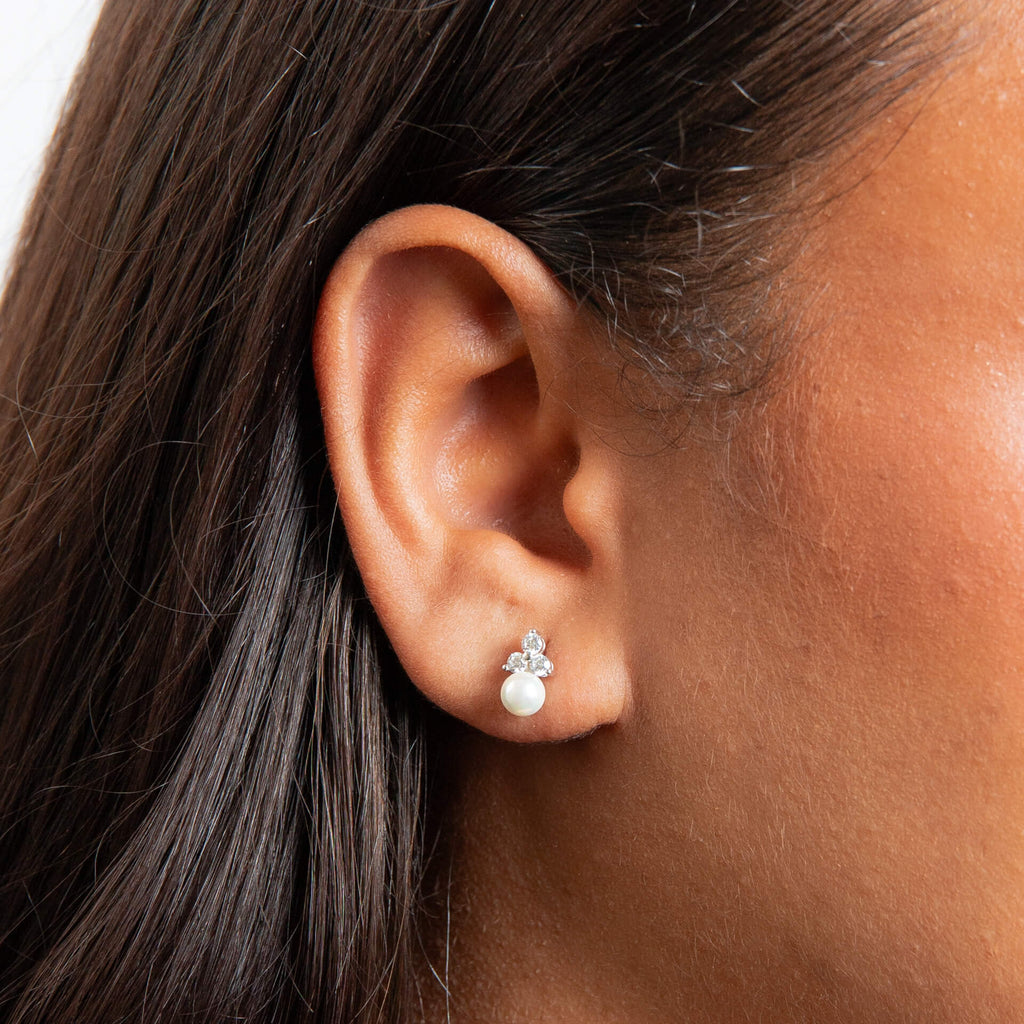 Beginnings Shell Pearl Stud Earrings with Cubic Zirconia