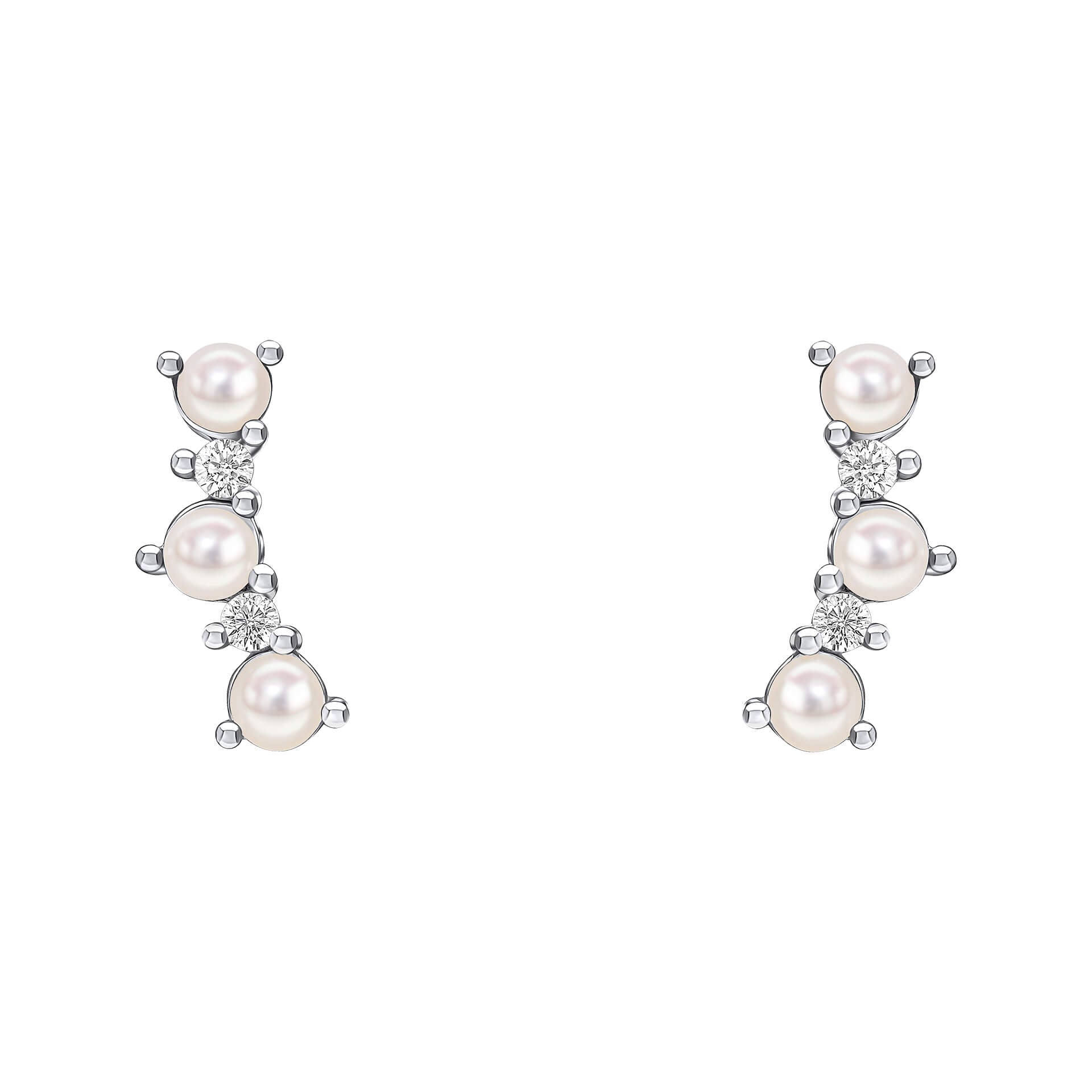 Beginnings Curved Freshwater Pearl and Cubic Zirconia Crawler Earrings