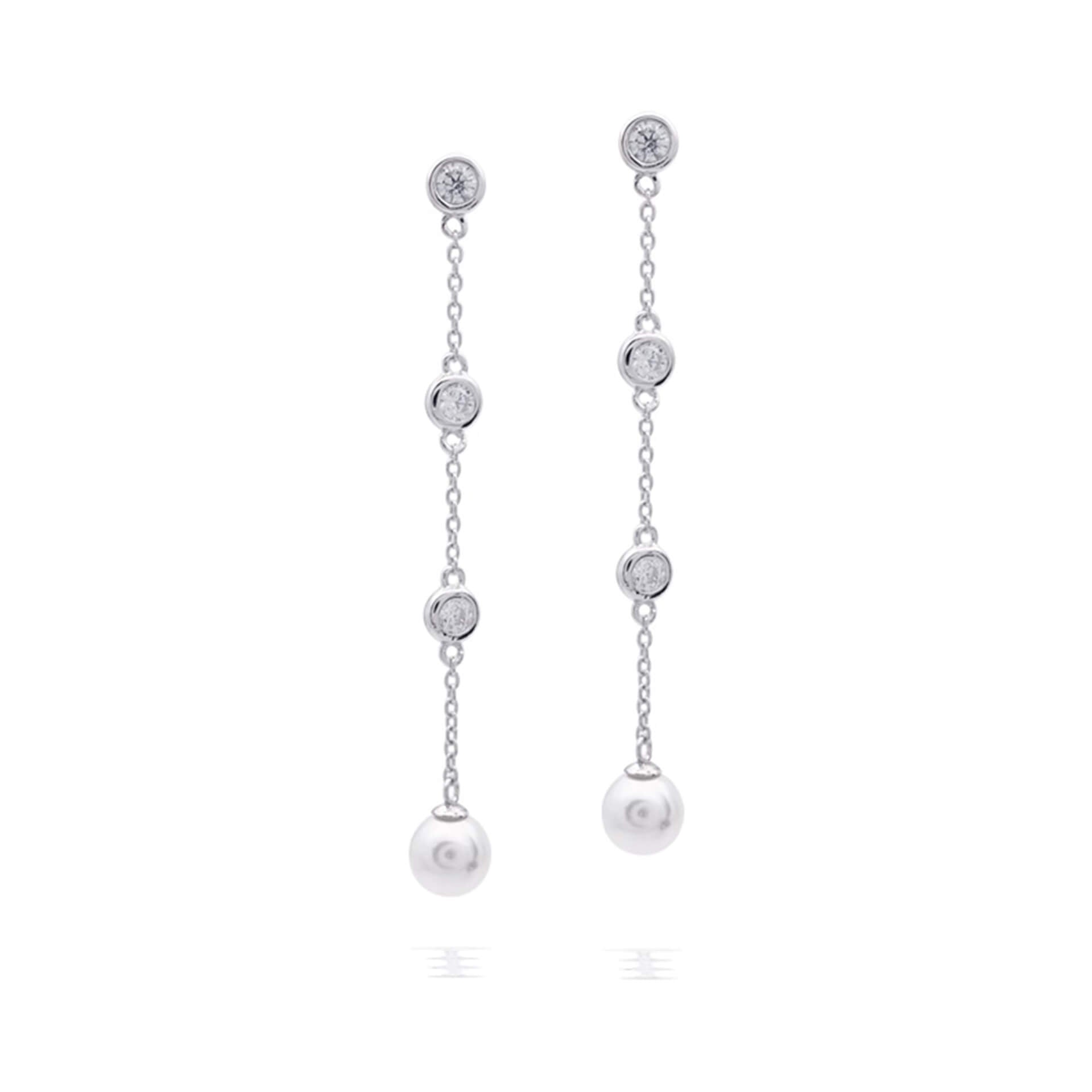 Diamonfire Zirconia and Shell Pearl Chain Drop Earrings