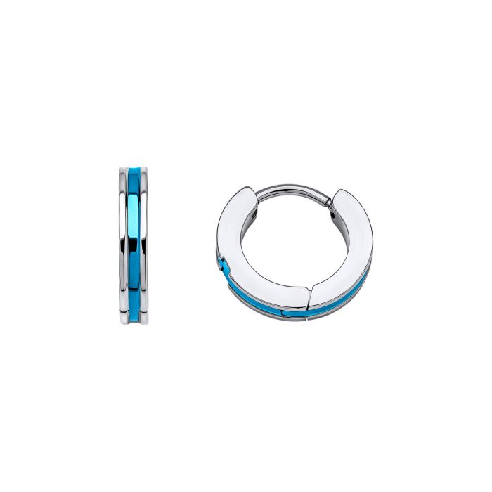 Fred Bennett Stainless Steel and Blue Detail Hoop Earrings