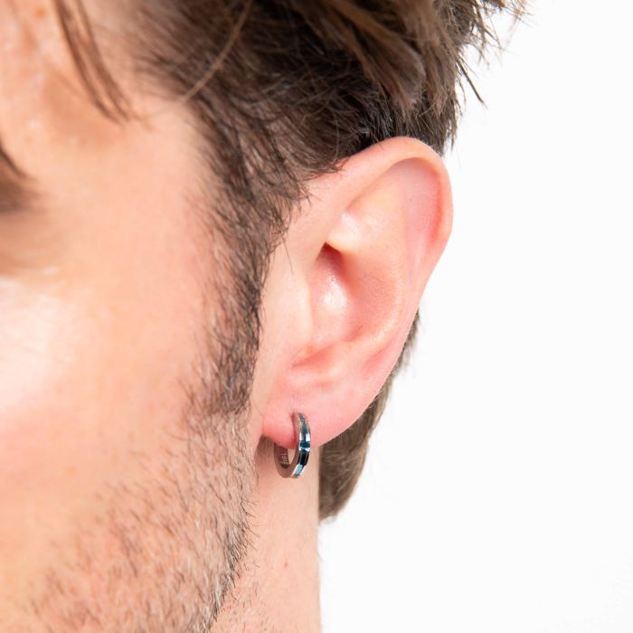 Fred Bennett Stainless Steel and Blue Detail Hoop Earrings