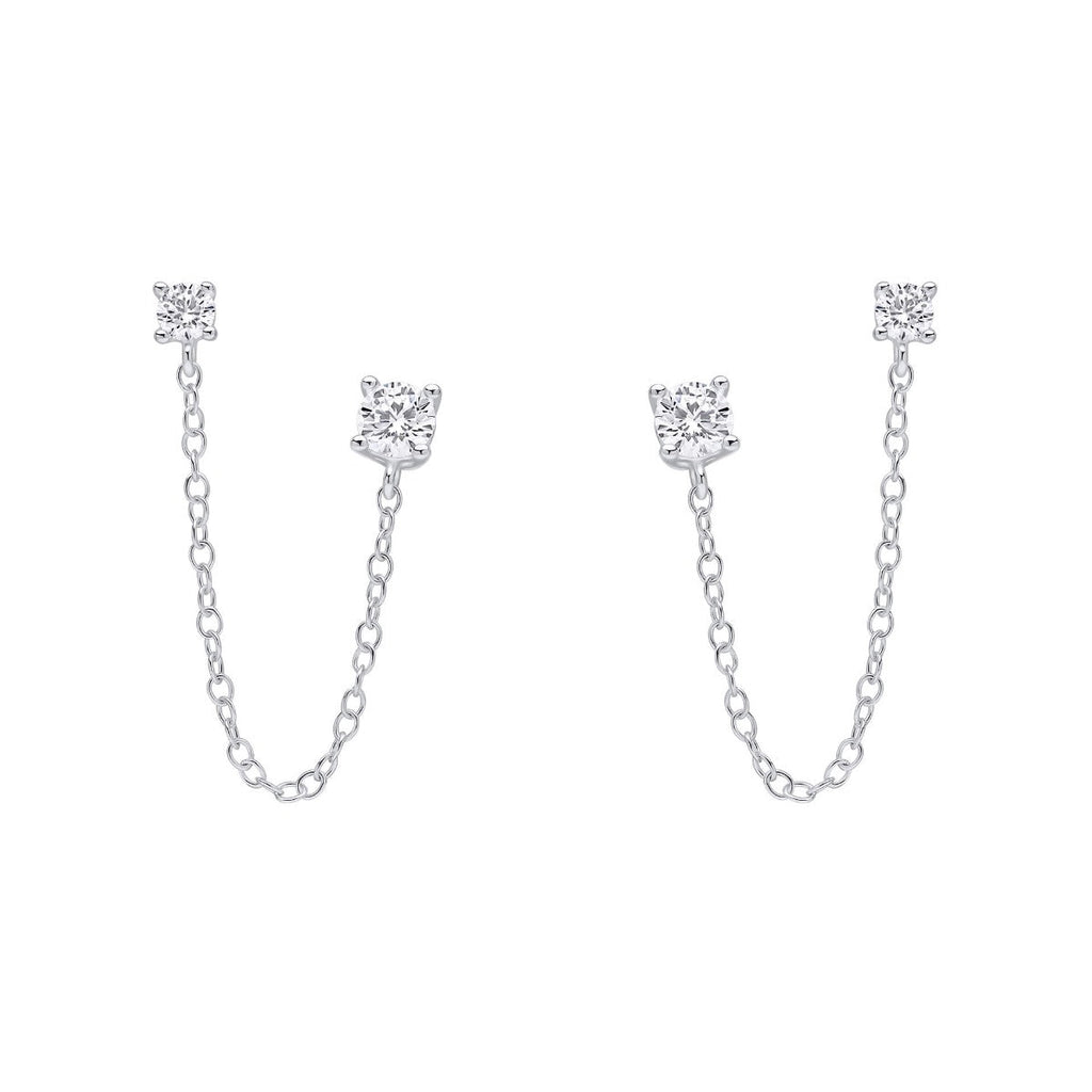 Beginnings Cubic Zirconia Chain Connector Double Stud Earrings
