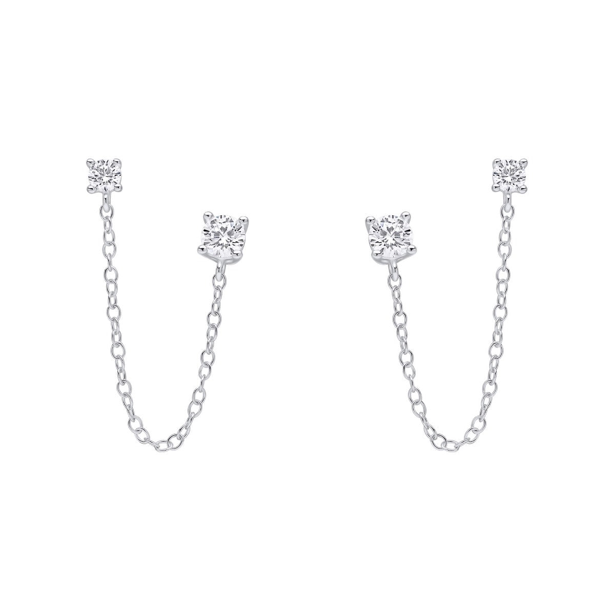 Beginnings Cubic Zirconia Chain Connector Double Stud Earrings