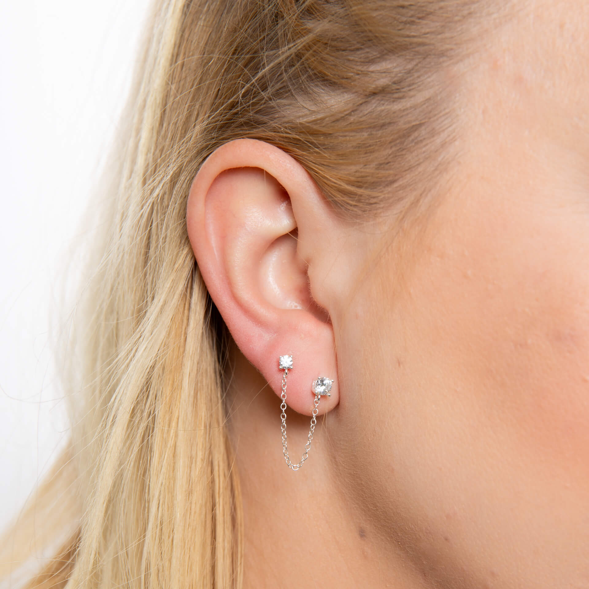 Beginnings Cubic Zirconia Chain Connector Double Stud Earrings