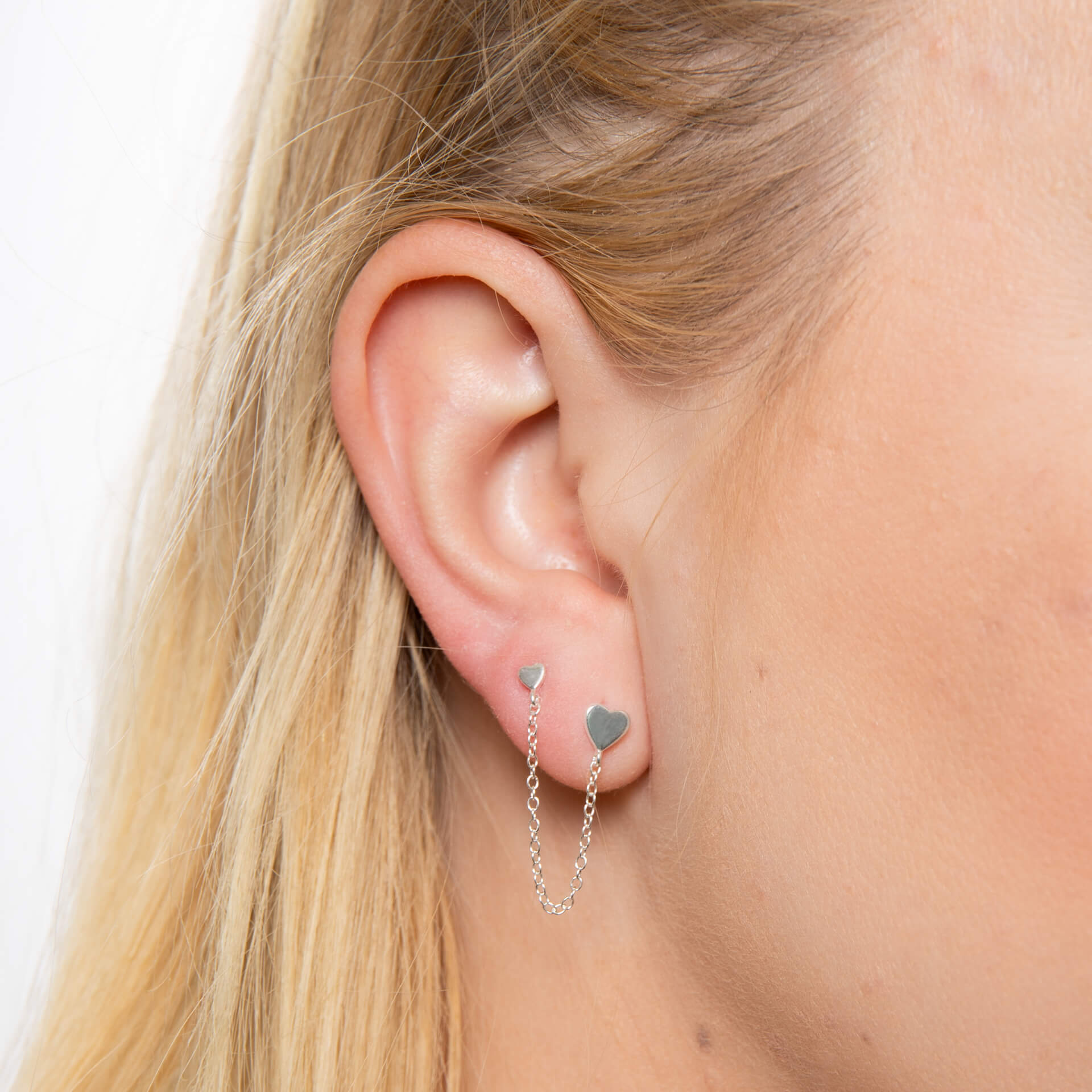 Beginnings Heart Chain Connector Double Stud Earrings