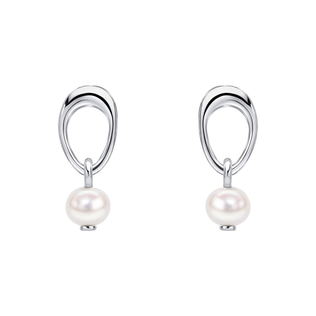 Beginnings Open Organic Oval and Freshwater Pearl Drop Earrings