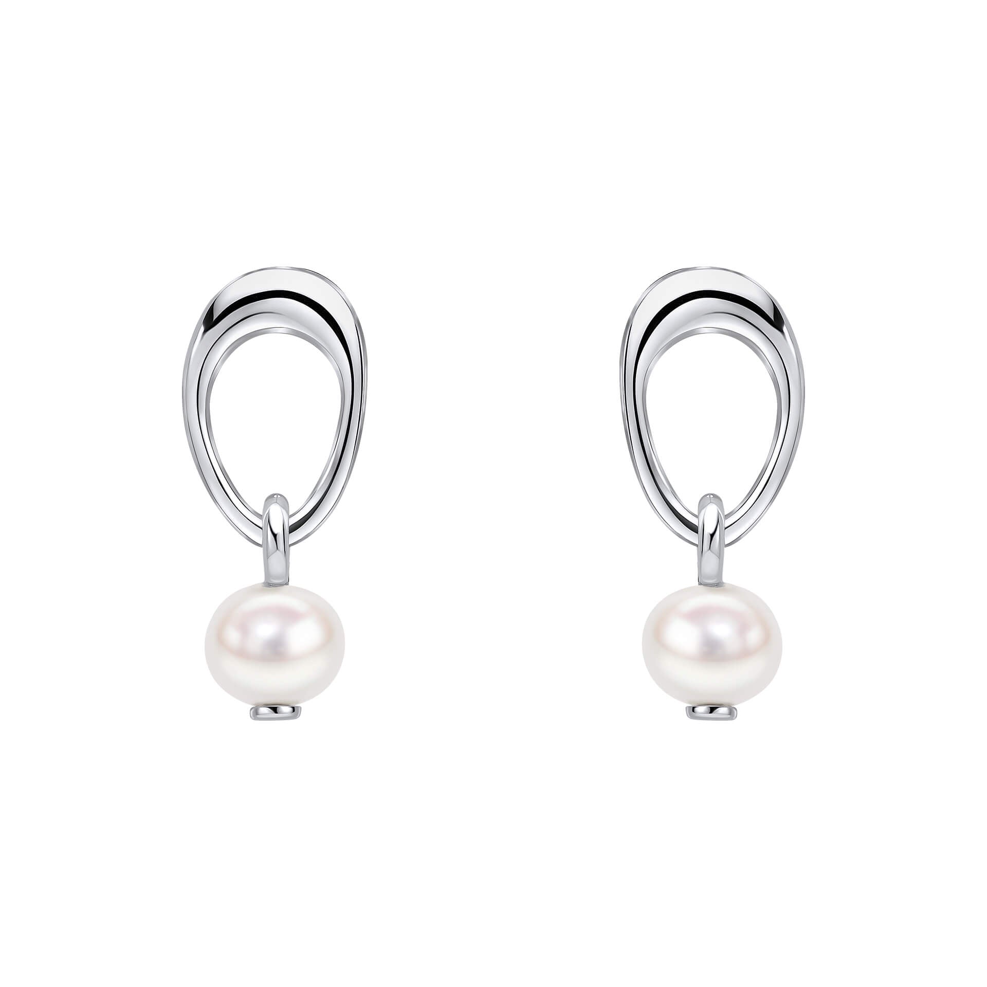Beginnings Open Organic Oval and Freshwater Pearl Drop Earrings