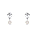 D for Diamond Flower Stud Earrings with Freshwater Pearl Drop and Diamond E6588W