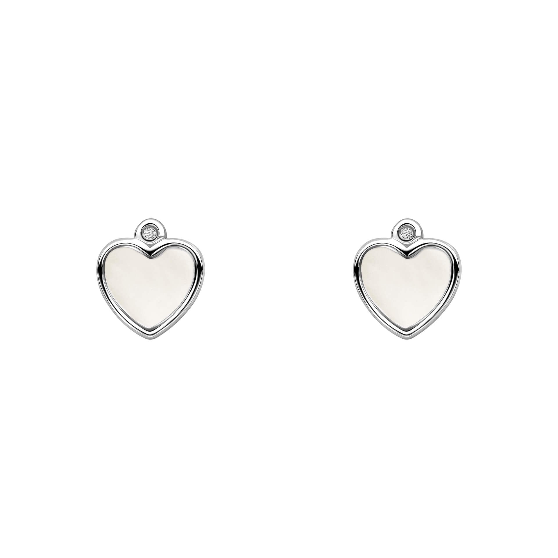 D For Diamond Mother of Pearl Heart Stud Earrings with Diamond
