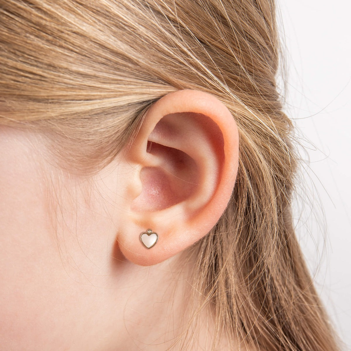 D For Diamond Mother of Pearl Heart Stud Earrings with Diamond
