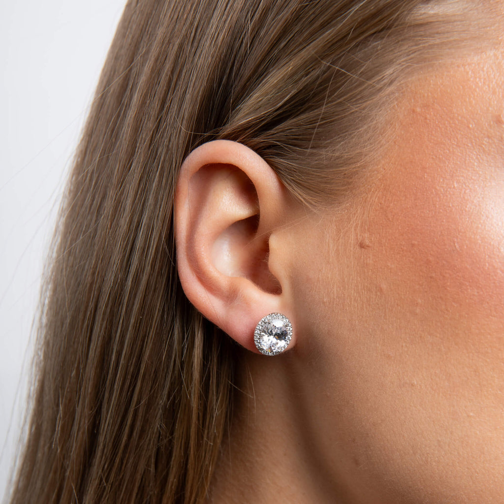 Diamonfire Oval Halo Stud Earrings