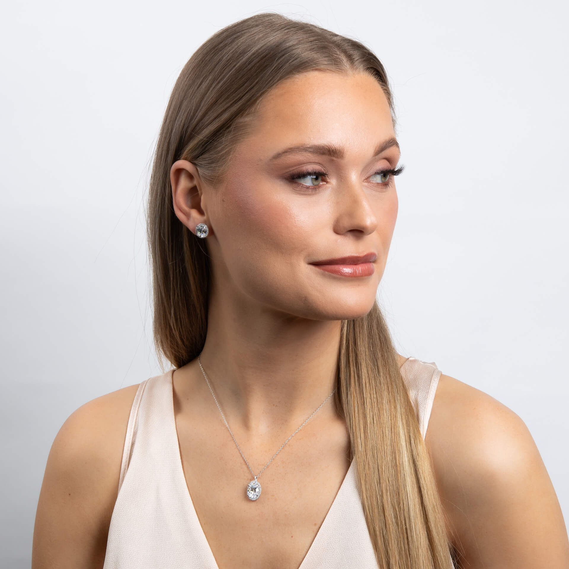 Diamonfire Oval Halo Stud Earrings