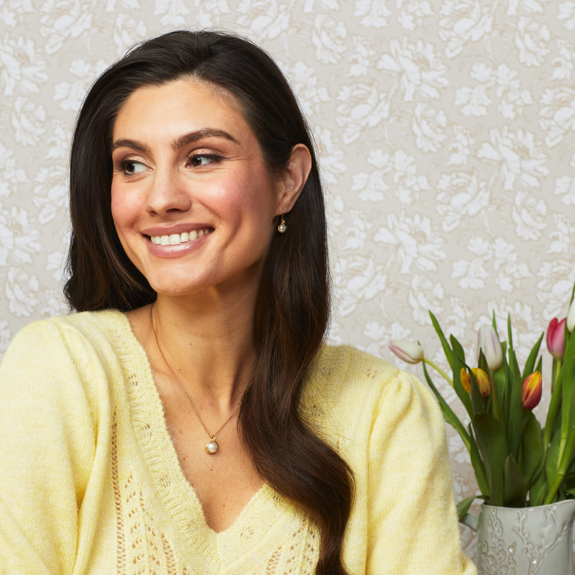 Laura Ashley Silver Ickleford Tulips Freshwater Pearl Necklace
