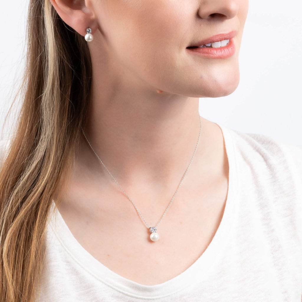 Diamonfire Claw Set Solitaire Zirconia and Shell Pearl Earrings