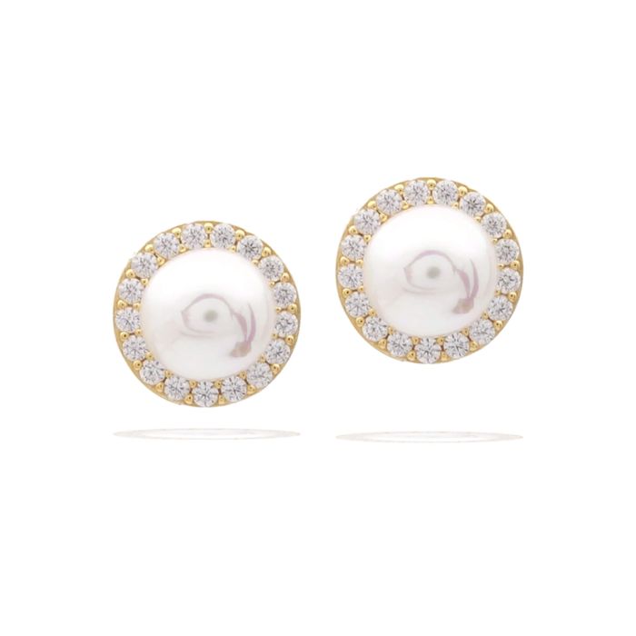 Diamonfire Shell Pearl and Zirconia Halo Stud Earrings