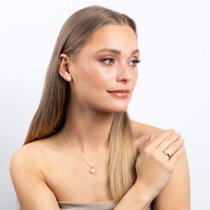 Diamonfire Shell Pearl and Zirconia Halo Pendant