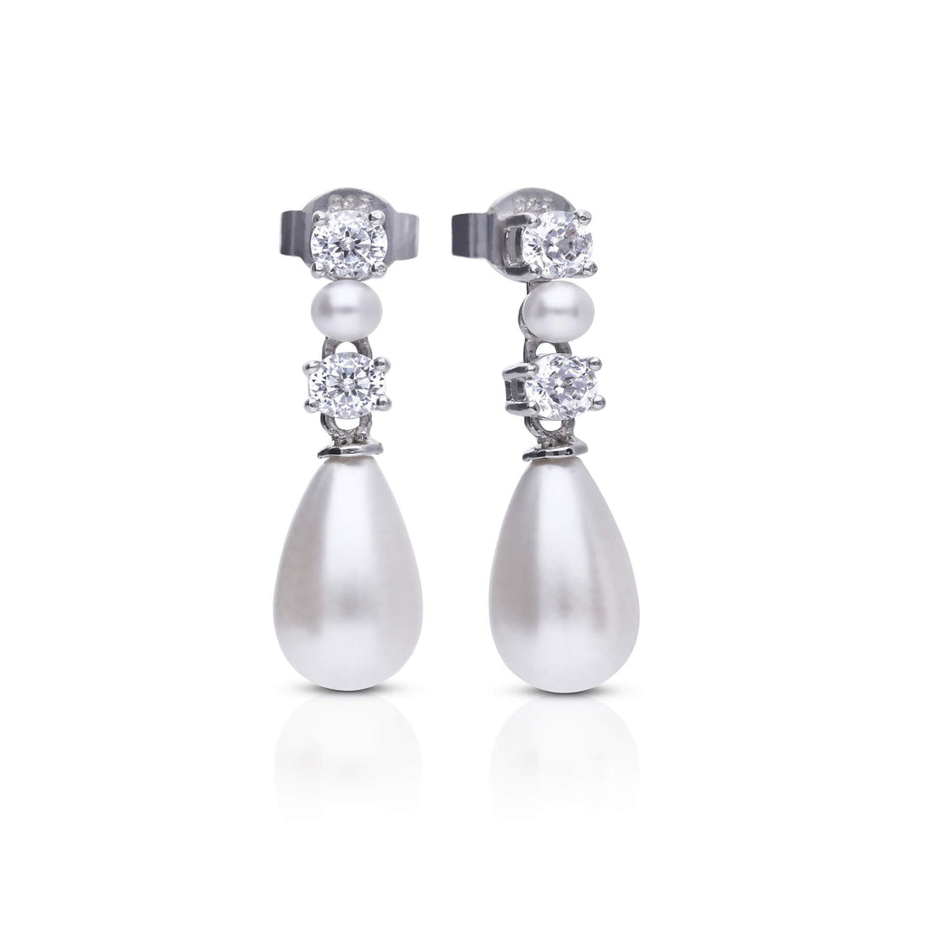 Diamonfire Alternating Shell Pearl and Zirconia Drop Earrings