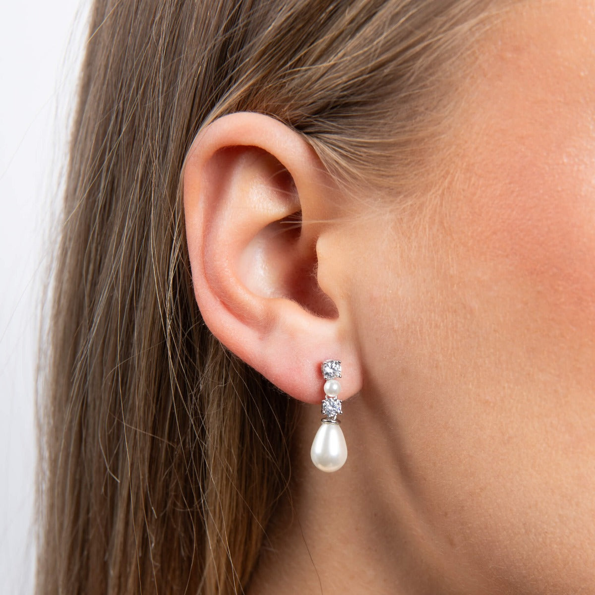 Diamonfire Alternating Shell Pearl and Zirconia Drop Earrings