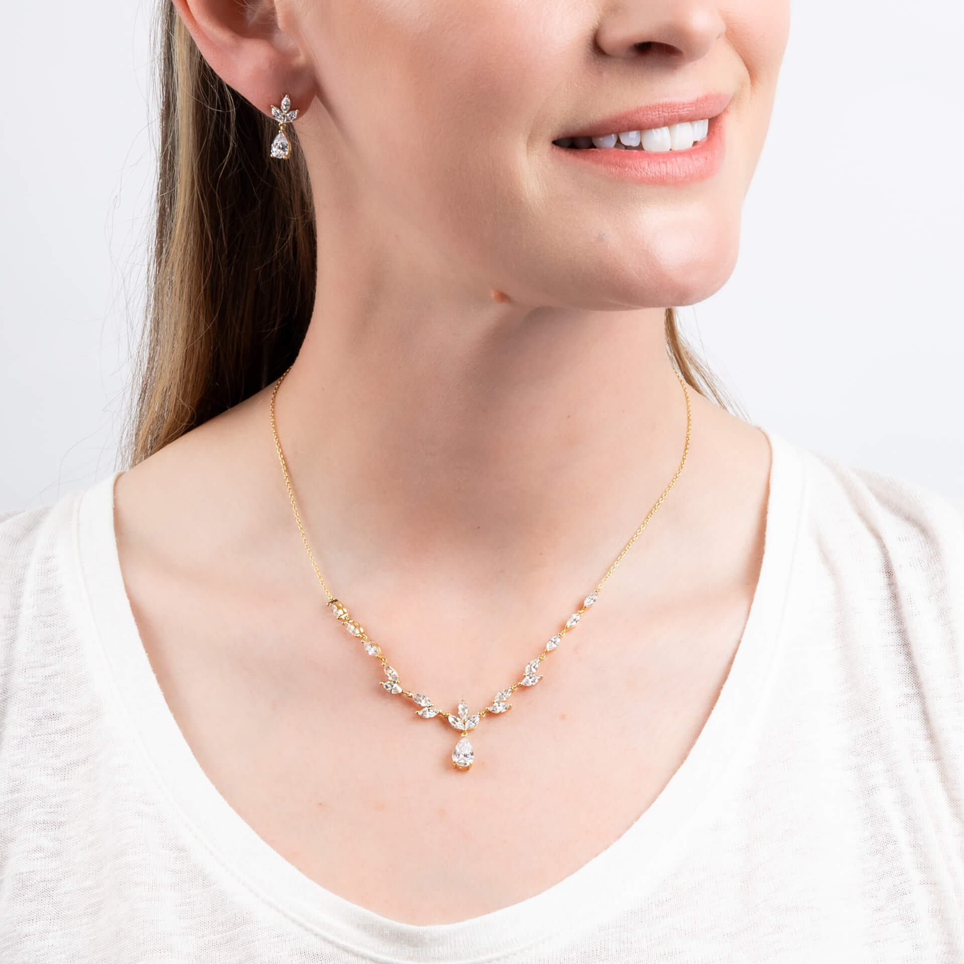 Diamonfire Vine Leaf Earrings with Teardrop Drop