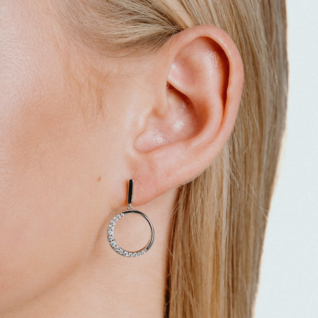 Diamonfire Half Pave Open Circle Earrings