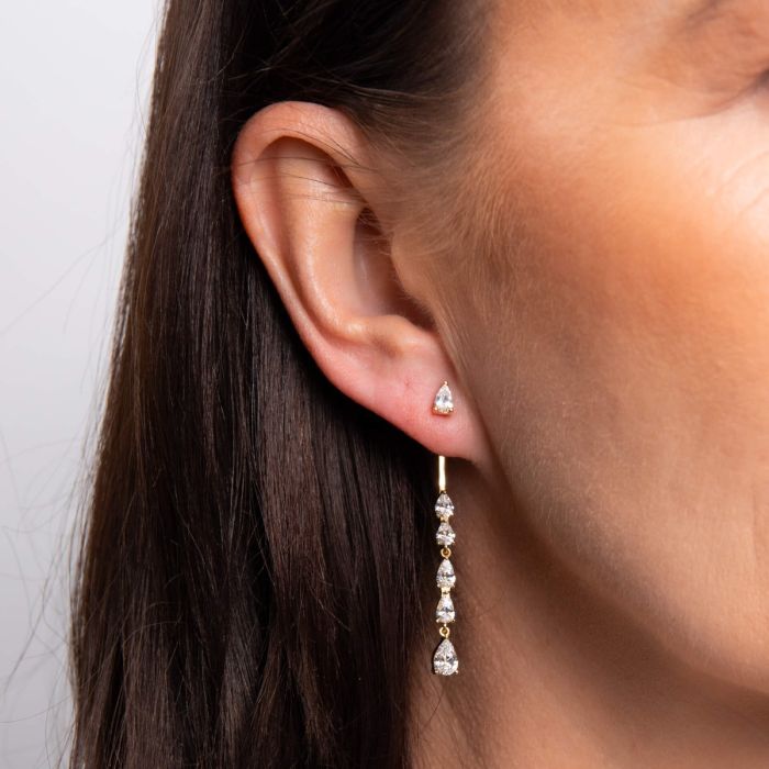 Diamonfire Teardrop Front Stud and Back Drop Earrings
