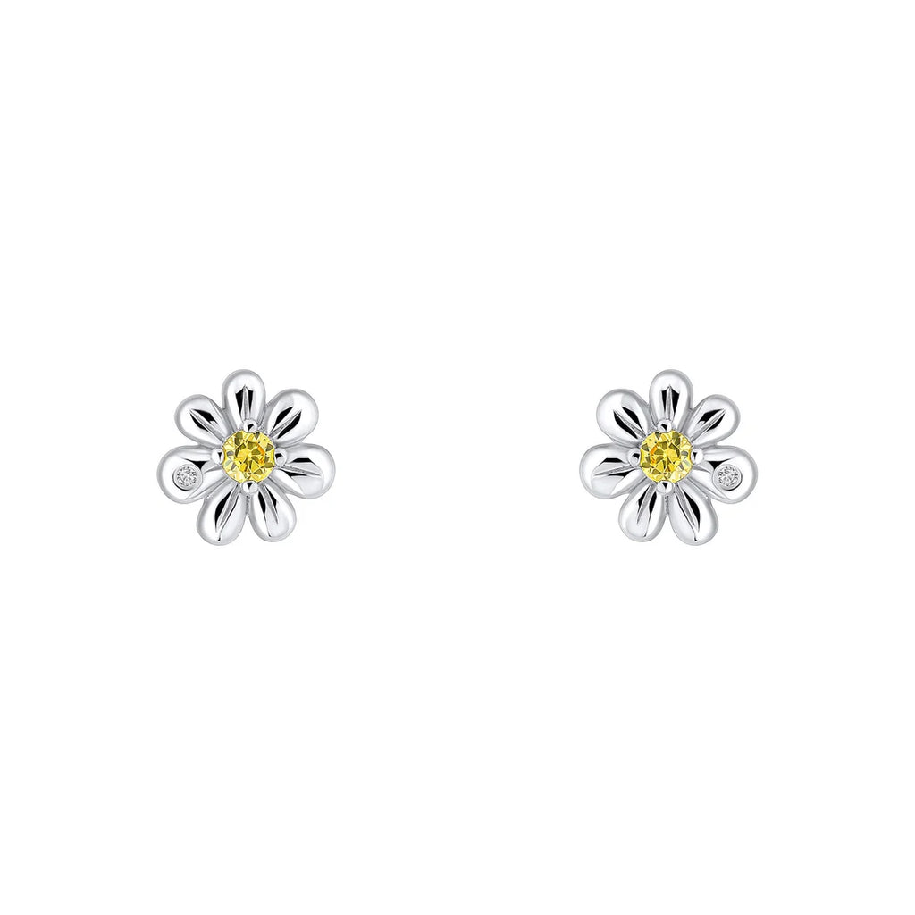 D for Diamond Daisy Stud Earrings with Yellow CZ and Diamond E6687Y