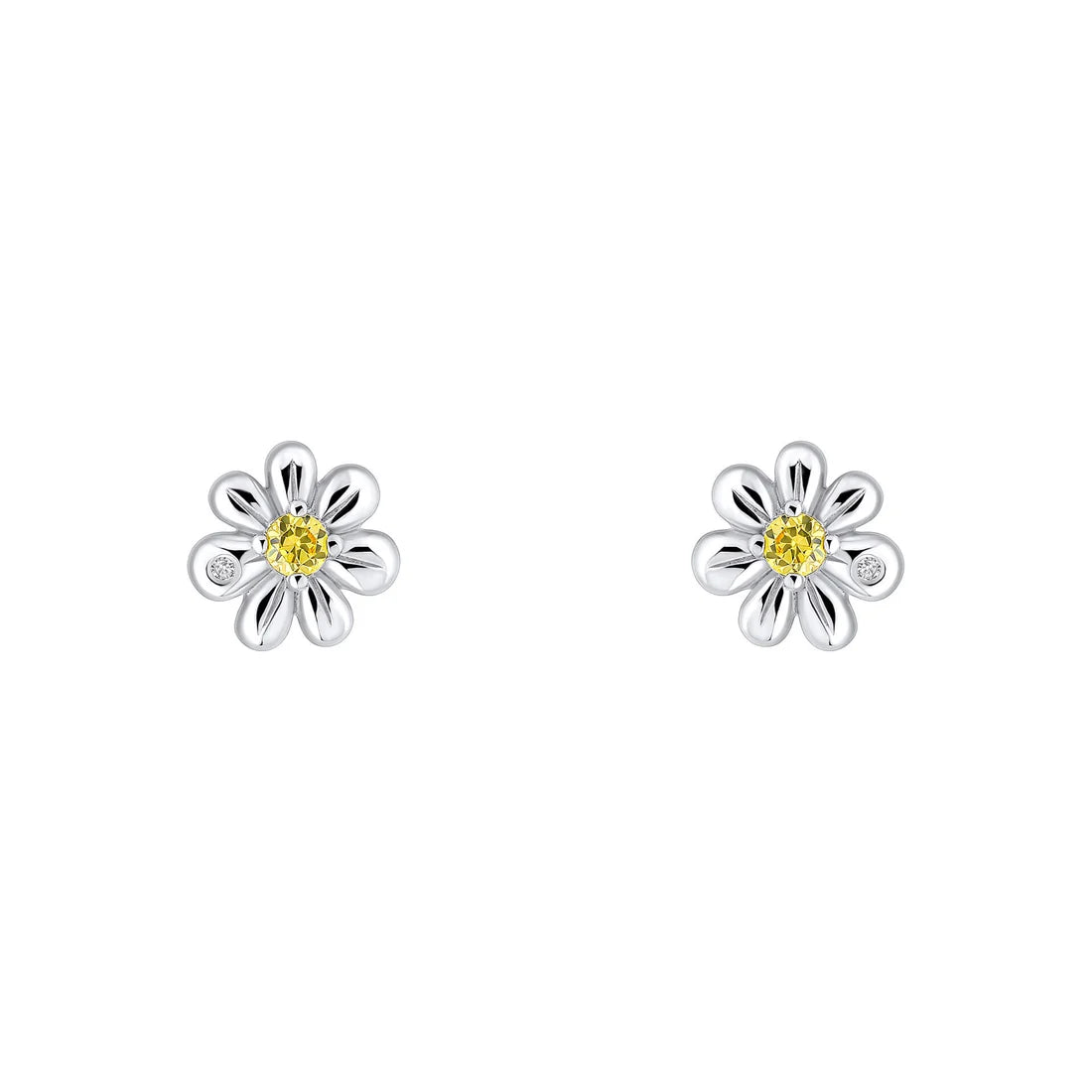 D for Diamond Daisy Stud Earrings with Yellow CZ and Diamond E6687Y