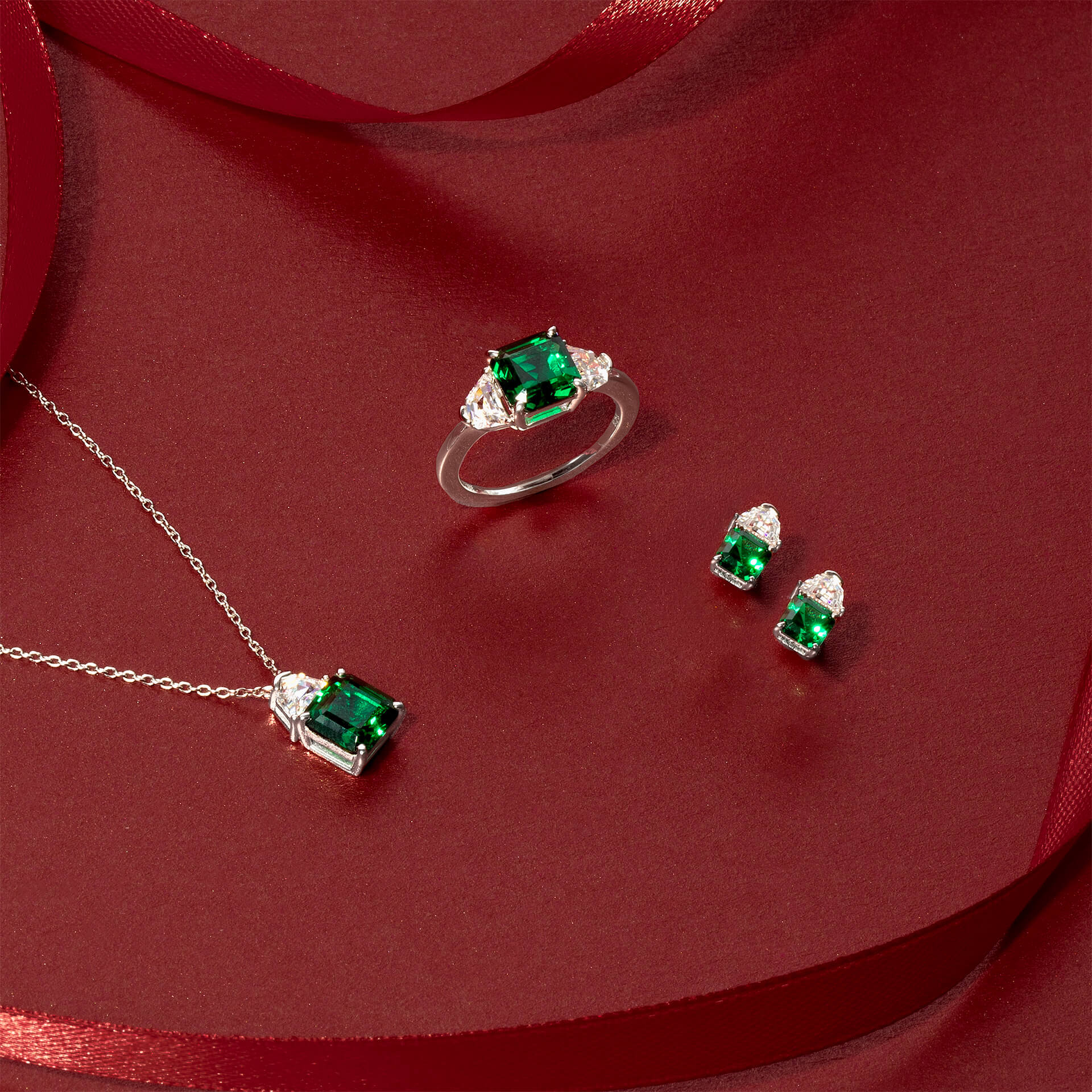 Diamonfire Square Cut Trilogy Ring