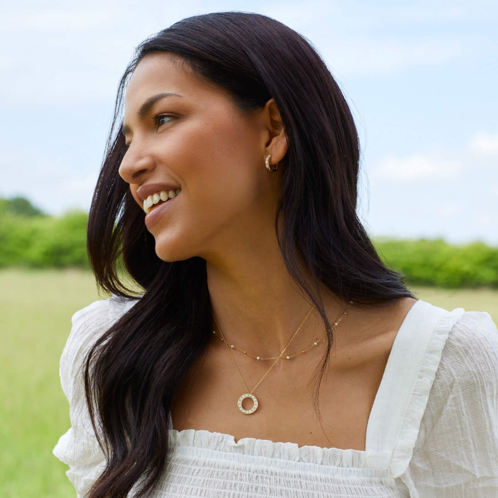 Elements Gold Trace Chain Station Necklace with Freshwater Pearls