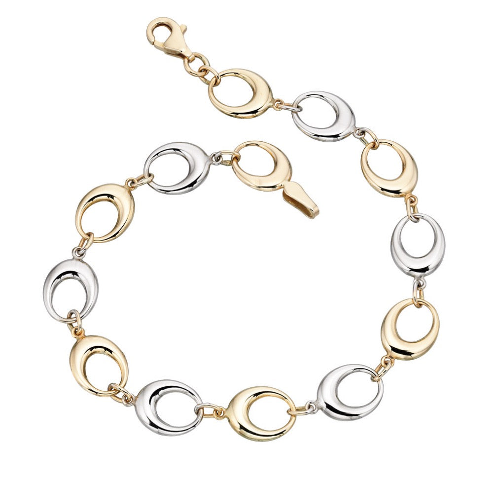 Elements Gold 9ct Mixed Gold Oval Link Bracelet
