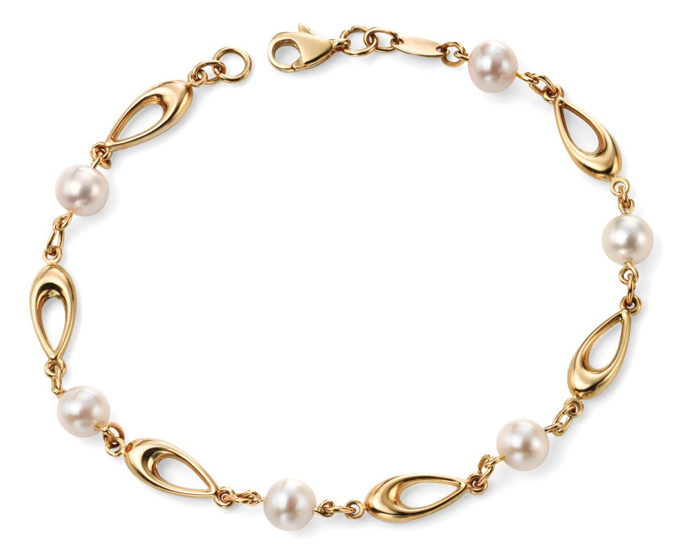 Elements Gold Freshwater Pearl and Oval Link Bracelet