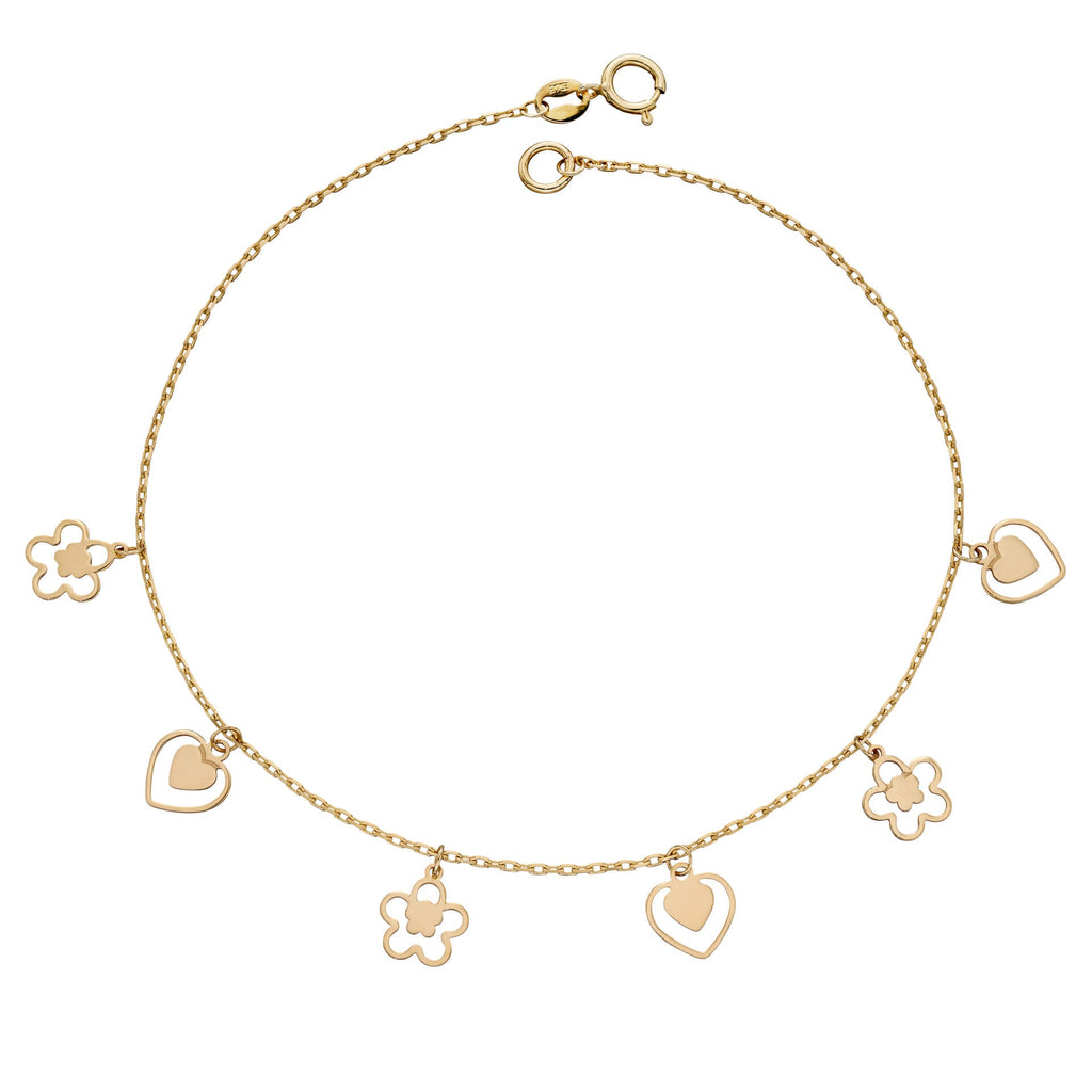 Elements Gold Heart and Flower Charm Bracelet