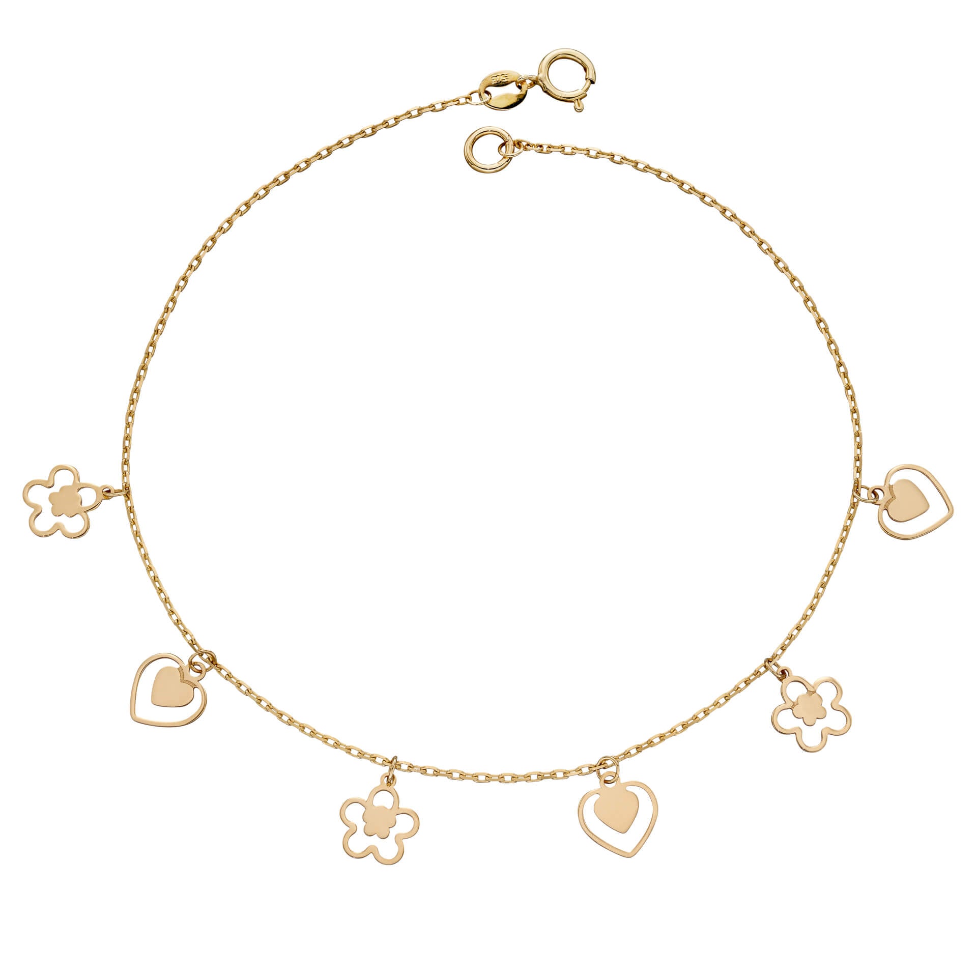 Elements Gold Heart and Flower Charm Bracelet