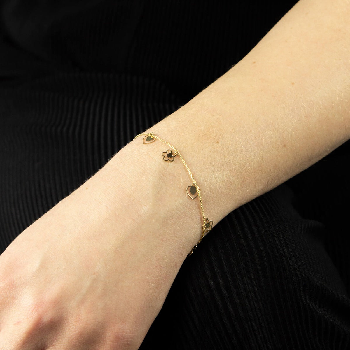 Elements Gold Heart and Flower Charm Bracelet