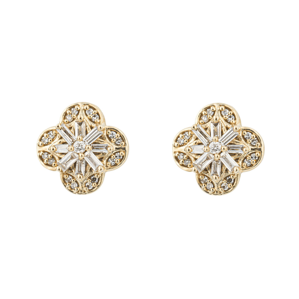 Elements Gold Flower Stud Earrings with Diamond