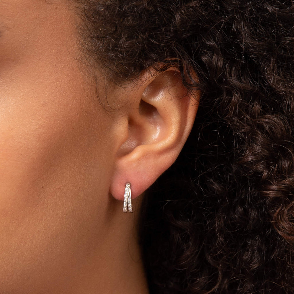 Elements Gold Double Row Pave Diamond Hoop Earrings