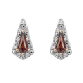Elements Gold Trapeze Cut Garnet Stud Earrings with Diamond
