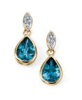 Elements Gold Teardrop Blue Topaz Earrings with Diamond