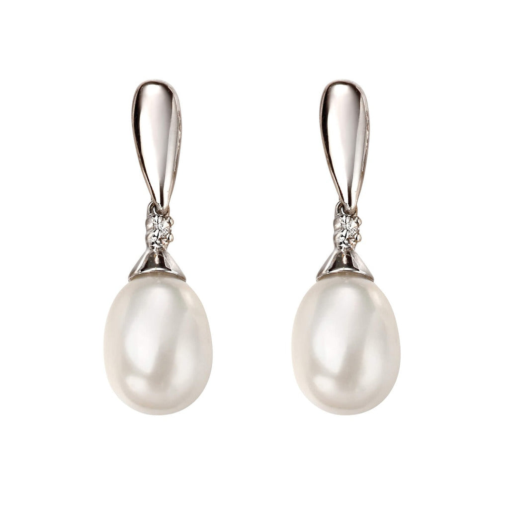 Elements Gold Freshwater Pearl and Diamond Drop Earrings