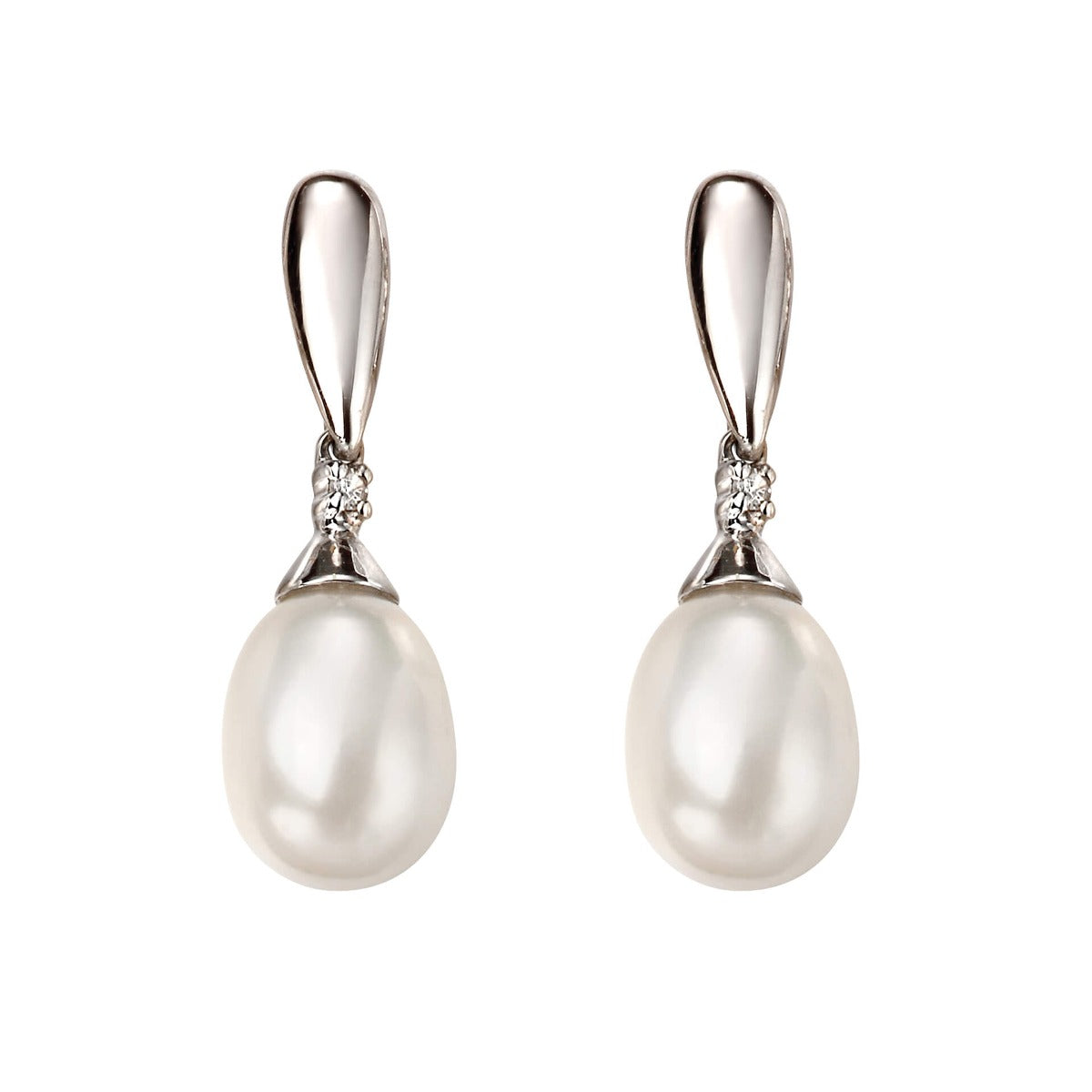 Elements Gold Freshwater Pearl and Diamond Drop Earrings